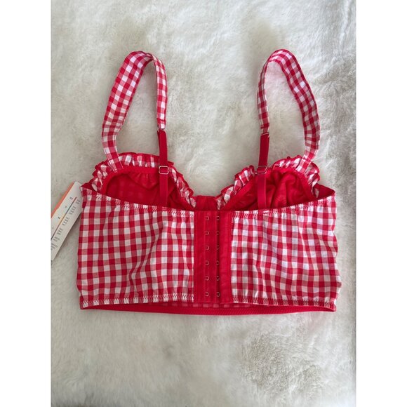 Colsie size XS Red Gingham Crop Corset Bra Top Shirred Smocked back NEW - Picture 4 of 5